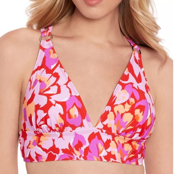 Salt + Cove Juniors Flutter By X Back Vermillion Multicolor Bikini Swim Top D/DD - Picture 1 of 7